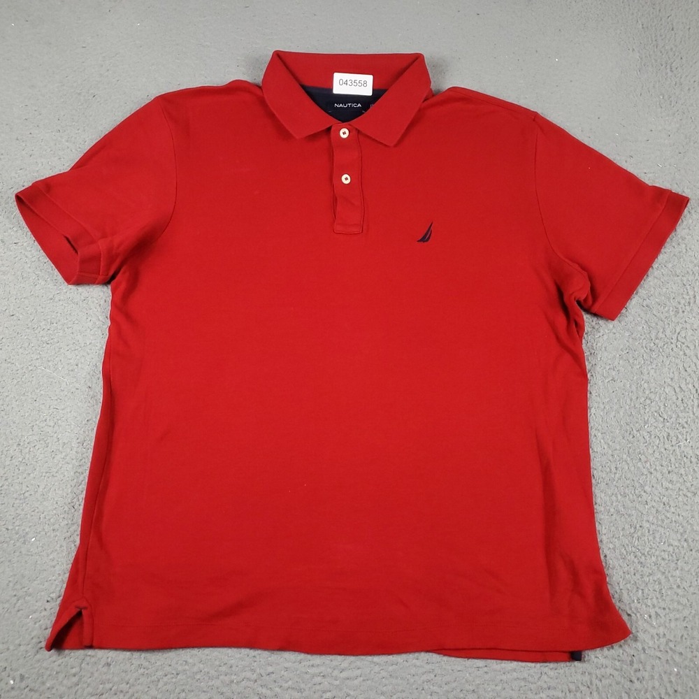 Nautica Polo Shirt Mens Large Red Short Sleeve Casual Cotton Blend Logo L